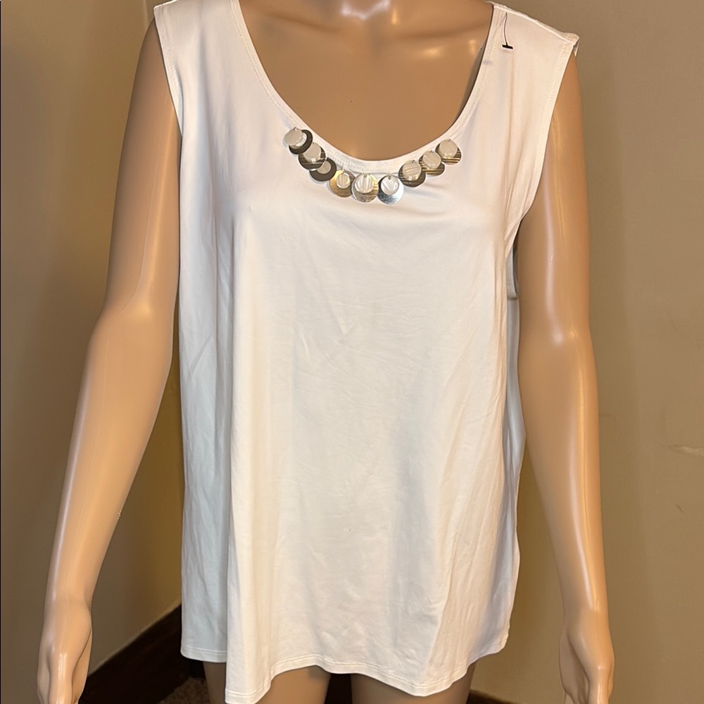 Ruby Rd Cream Asymmetrical Embellished Tank Top